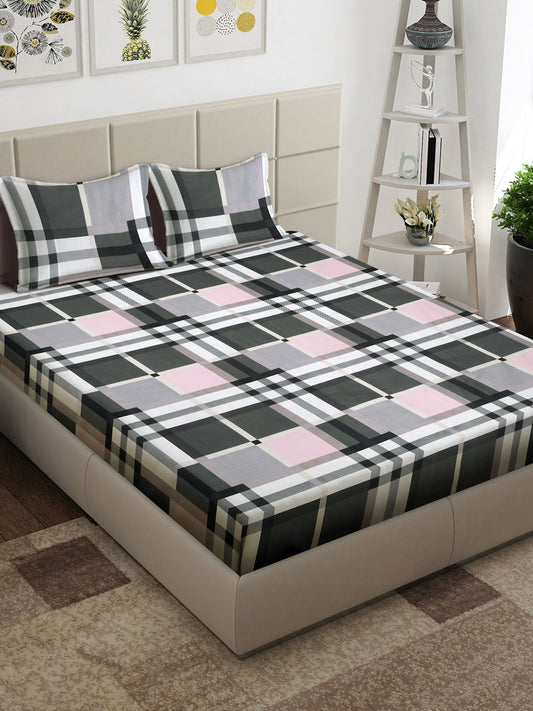 Arrabi Multi Geometric TC Cotton Blend King Size Bedsheet with 2 Pillow Covers (250 x 215 cm)