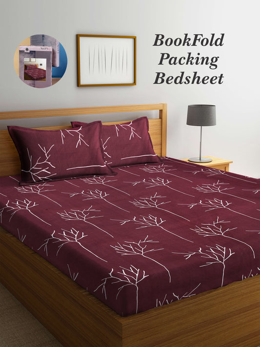 Arrabi Brown Graphic TC Cotton Blend King Size Bookfold Bedsheet with 2 Pillow Covers (250 X 220 cm)