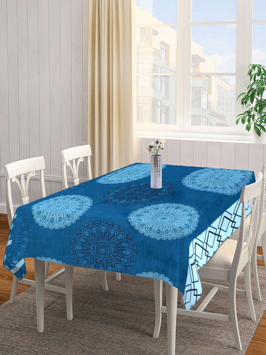 Arrabi Blue Indian Cotton Blend 8 SEATER Table Cover (215 X 150 cm)