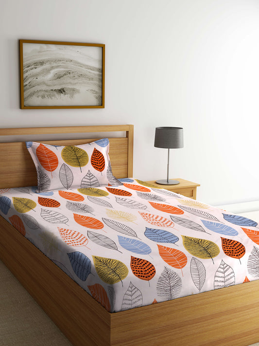 Arrabi Peach Leaf TC Cotton Blend Single Size Bedsheet with 1 Pillow Cover (215 x 150 cm)