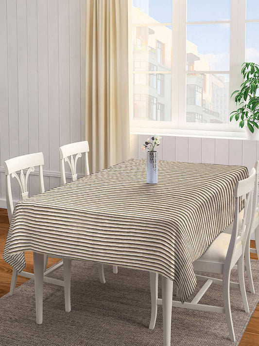 Arrabi Beige Striped 100% Handwoven Cotton 8 SEATER Table Cover (220 x 150 cm)