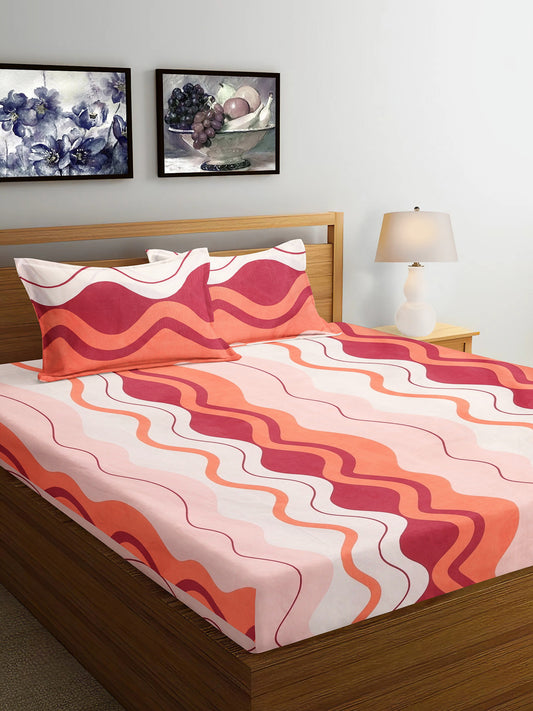 Arrabi Pink Stripes TC Cotton Blend King Size Bedsheet with 2 Pillow Covers (250 x 215 cm)