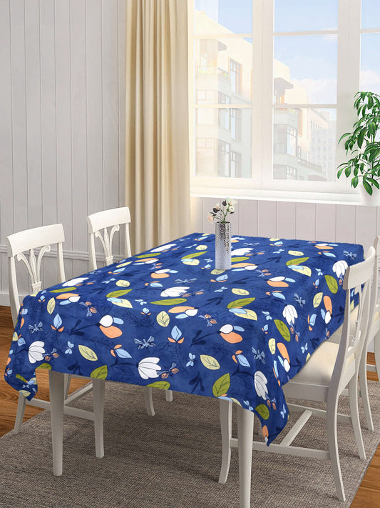 Arrabi Blue Leaf Cotton Blend 6 SEATER Table Cover (180 X 130 cm)