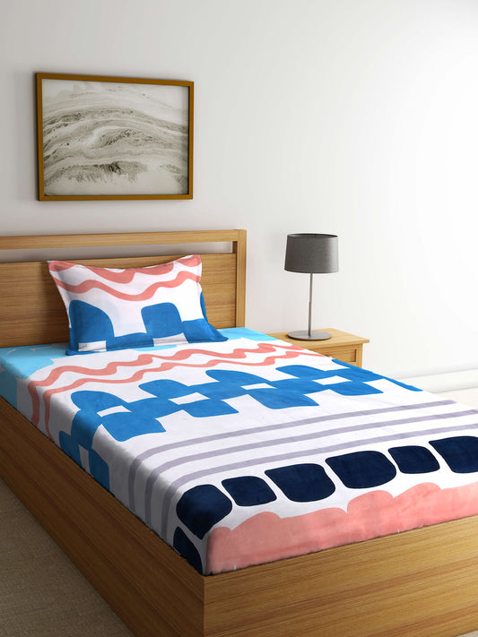 Arrabi Multi Striped TC Cotton Blend Single Size Bedsheet with 1 Pillow Cover (215 x 150 cm)