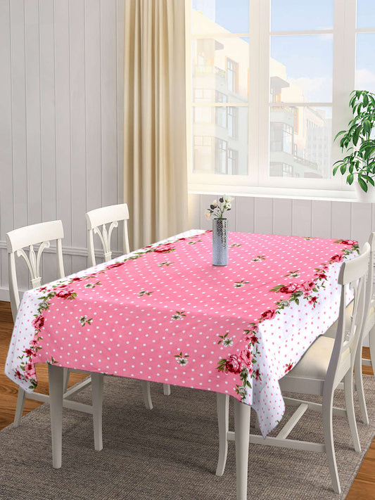 Arrabi Pink Floral Cotton Blend 8 SEATER Table Cover (215 X 150 cm)