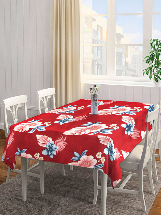 Arrabi Red Floral Cotton Blend 6 SEATER Table Cover (180 X 130 cm)