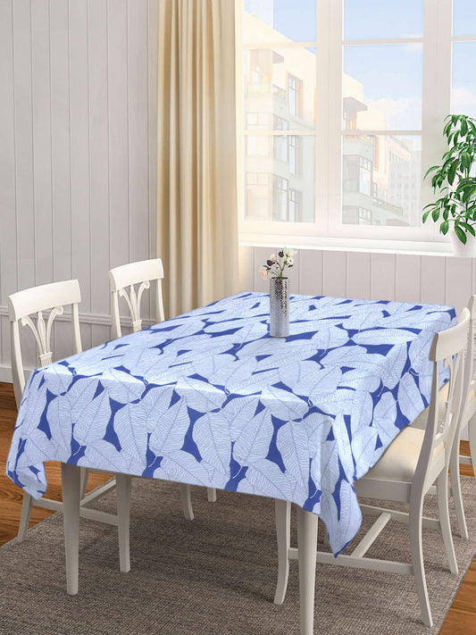 Arrabi Blue Leaf Cotton Blend 6 SEATER Table Cover (180 X 130 cm)