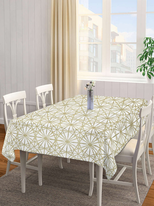 Arrabi Beige Geometric Cotton Blend 6 SEATER Table Cover (180 X 130 cm)
