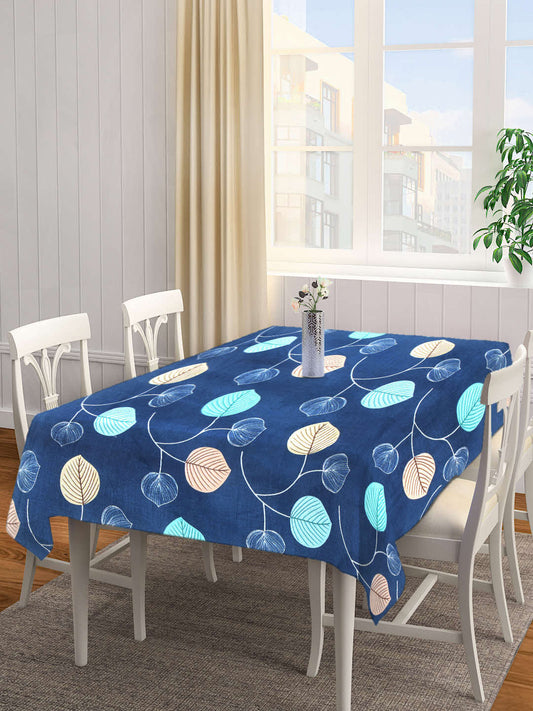 Arrabi Blue Leaf Cotton Blend 8 SEATER Table Cover (215 X 150 cm)