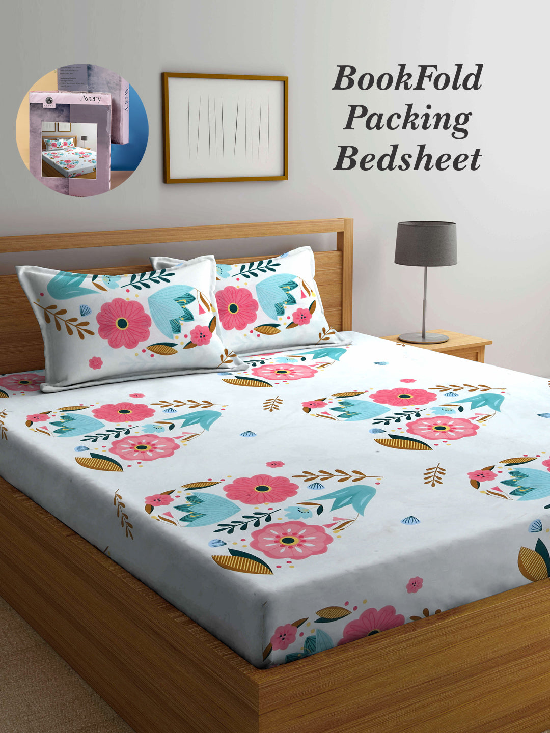 Arrabi Multi Floral TC Cotton Blend King Size Bookfold Bedsheet with 2 Pillow Covers (250 X 215 cm)