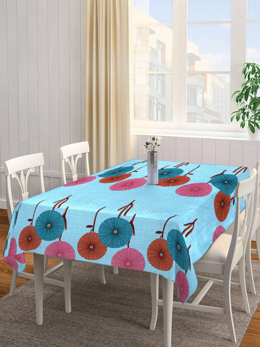 Arrabi Blue Graphic Cotton Blend 6 SEATER Table Cover (180 X 130 cm)