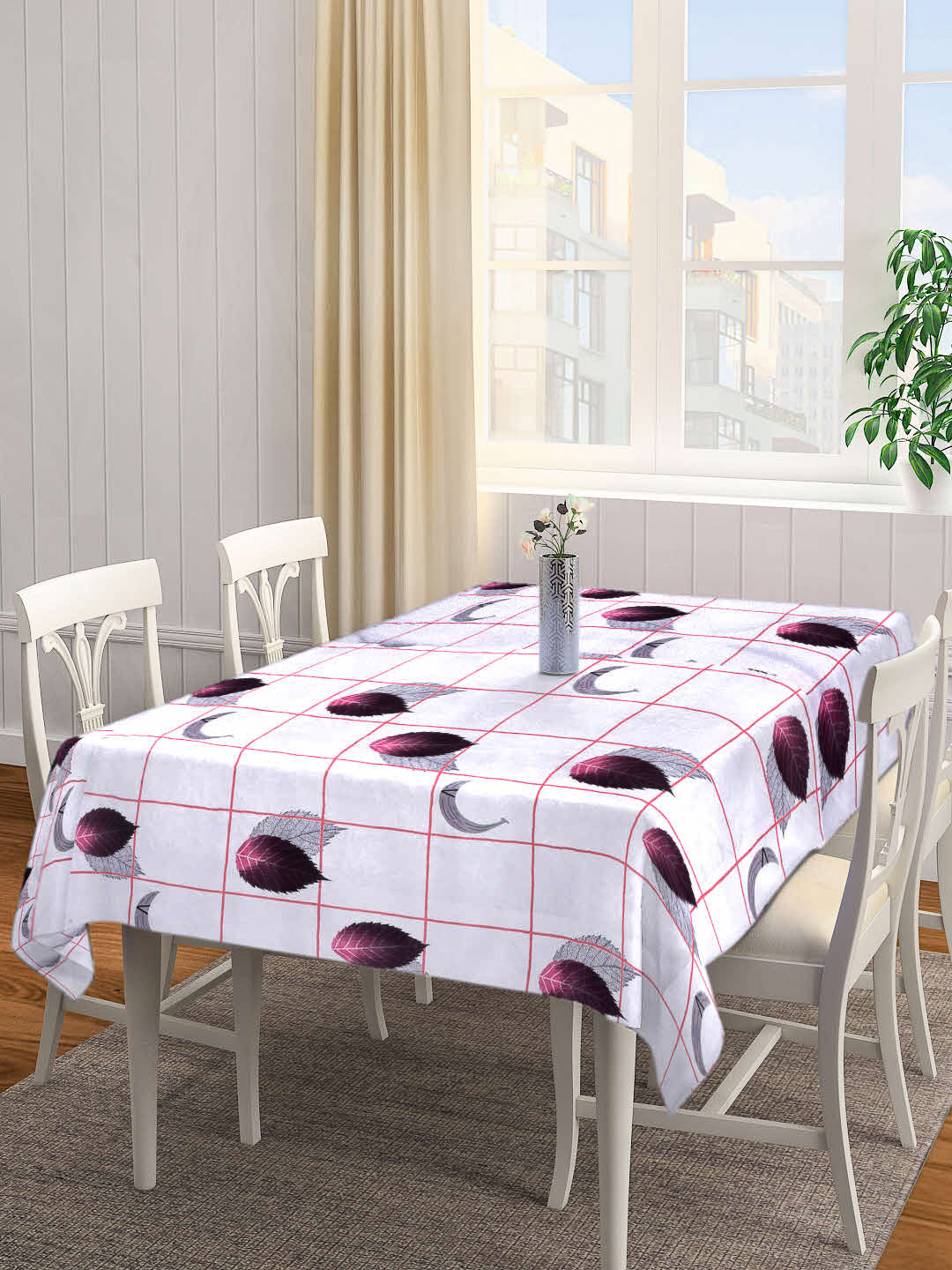 Arrabi Grey Leaf Cotton Blend 8 SEATER Table Cover (225 X 150 cm)