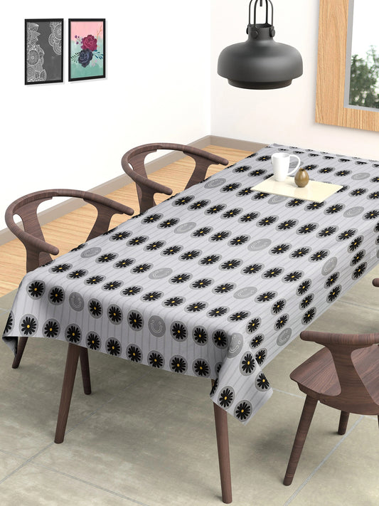 Arrabi Grey Floral Cotton Blend 6 SEATER Table Cover (180 x 130 cm)