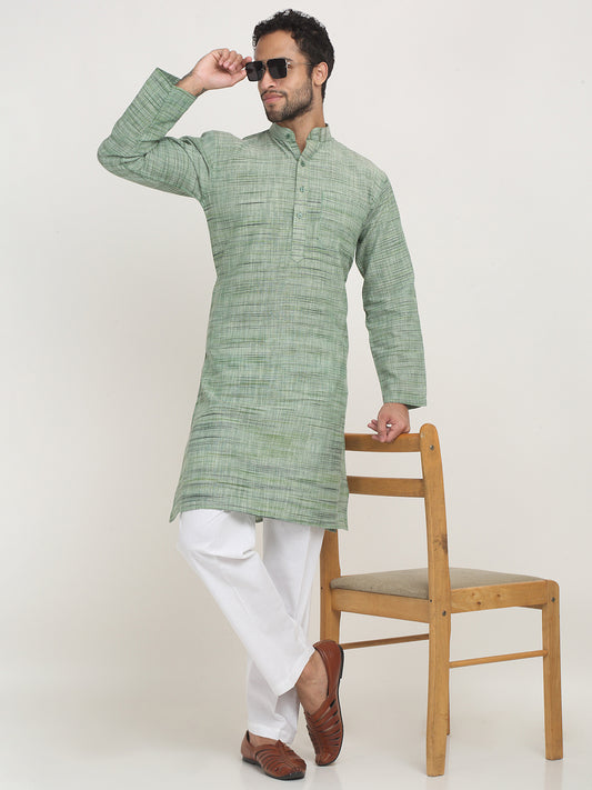 Arrabi Men Green Pure Cotton Solid Kurta Pyjama Set with Pockets