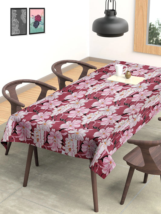 Arrabi Pink Floral Cotton Blend 6 SEATER Table Cover (180 x 130 cm)