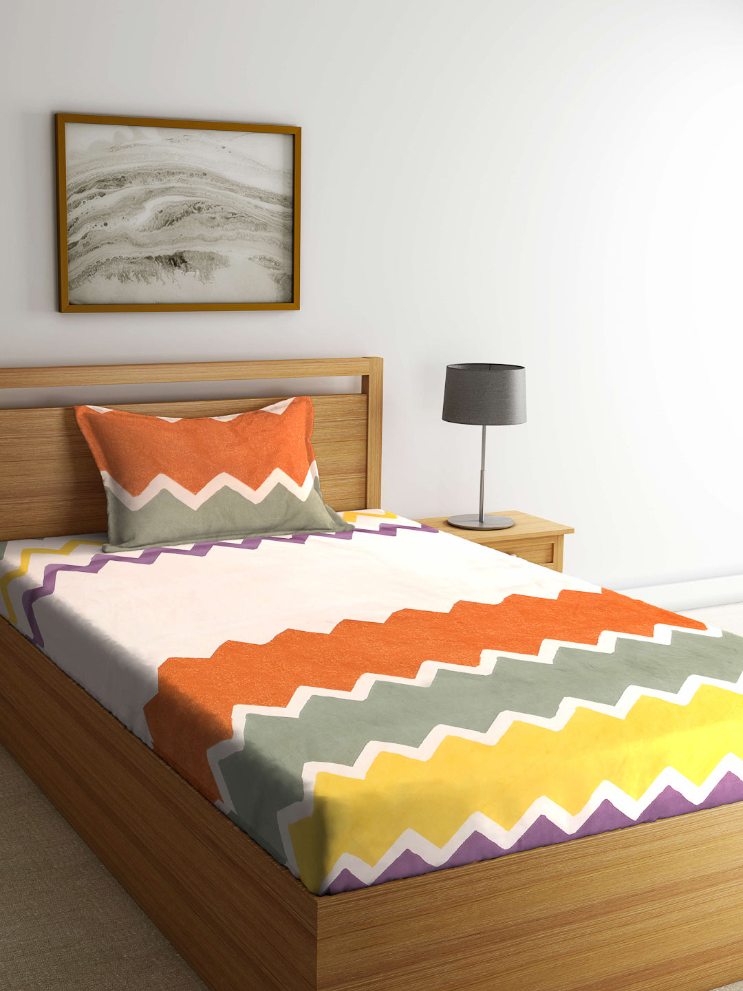 Arrabi Multi Striped TC Cotton Blend Single Size Bedsheet with 1 Pillow Cover (215 x 150 cm)