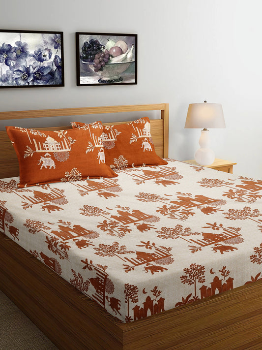 Arrabi Multi Indian TC Cotton Blend Super King Size Bedsheet with 2 Pillow Covers (270 x 260 cm)