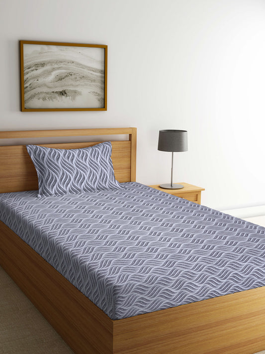 Arrabi Grey Graphic TC Cotton Blend Single Size Bedsheet with 1 Pillow Cover (215 X 150 cm)