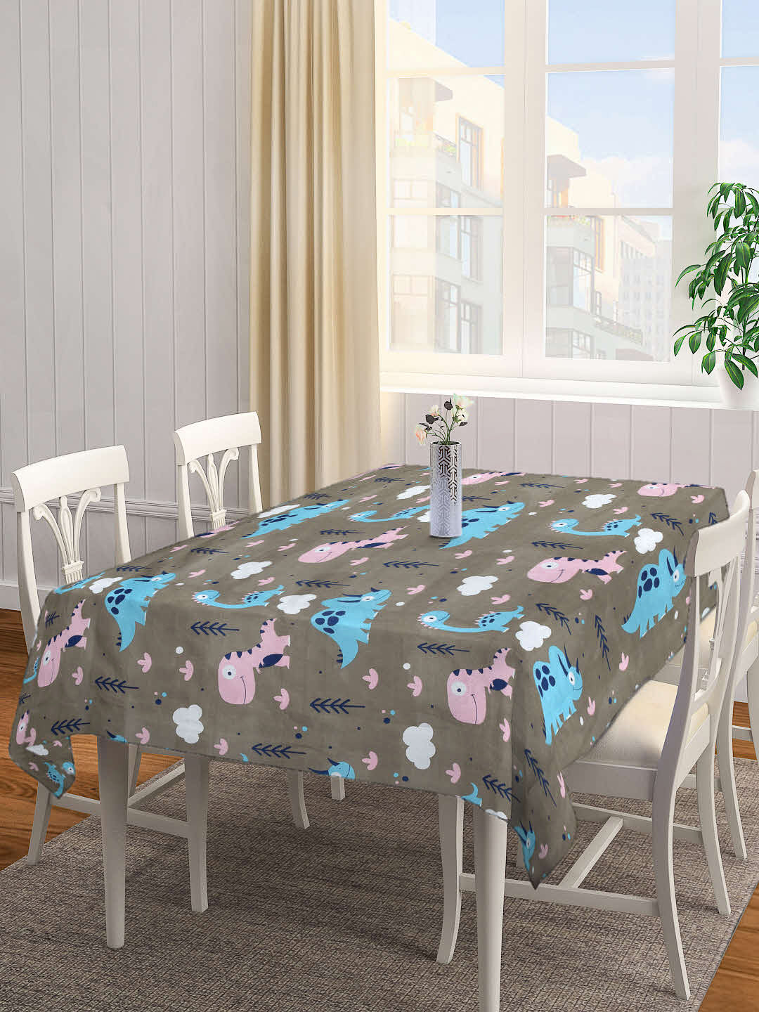 Arrabi Brown Cartoon Cotton Blend 8 SEATER Table Cover (215 X 150 cm)