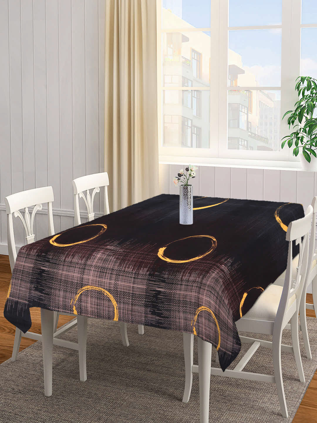 Arrabi Brown Graphic Cotton Blend 8 SEATER Table Cover (225 X 150 cm)