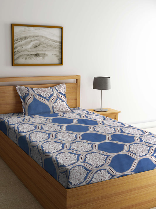 Arrabi Beige Indian TC Cotton Blend Single Size Bedsheet with 1 Pillow Cover (215 X 150 cm)