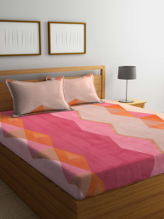Arrabi Multi Graphic TC Cotton Blend Super King Size Bedsheet with 2 Pillow Covers (270 X 260 cm)