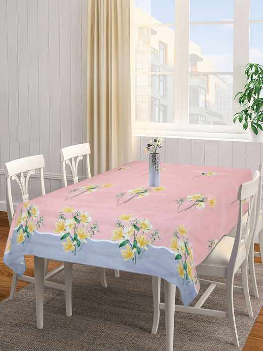 Arrabi Peach Floral Cotton Blend 6 SEATER Table Cover (180 X 130 cm)