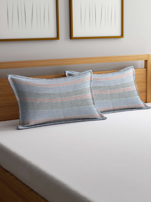 Arrabi Multi Striped Handwoven Cotton Set of 2 Pillow Covers (70 x 45 cm)
