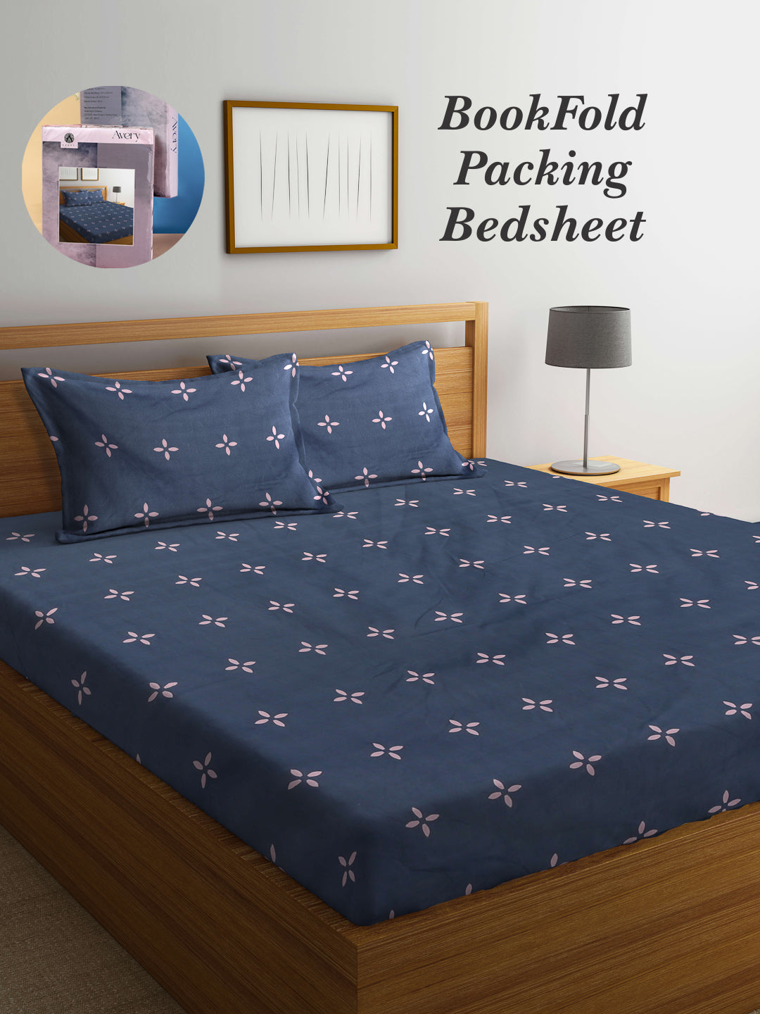 Arrabi Grey Leaf TC Cotton Blend King Size Bookfold Bedsheet with 2 Pillow Covers (250 X 215 cm)