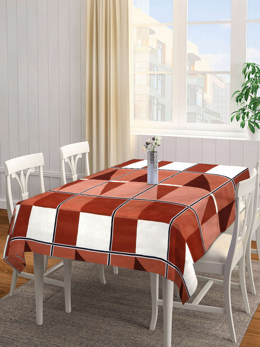 Arrabi Brown Checks Cotton Blend 6 SEATER Table Cover (180 X 130 cm)