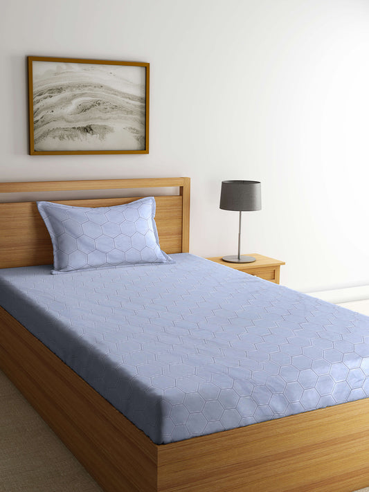 Arrabi Grey Geometric TC Cotton Blend Single Size Bedsheet with 1 Pillow Cover (215 x 150 cm)