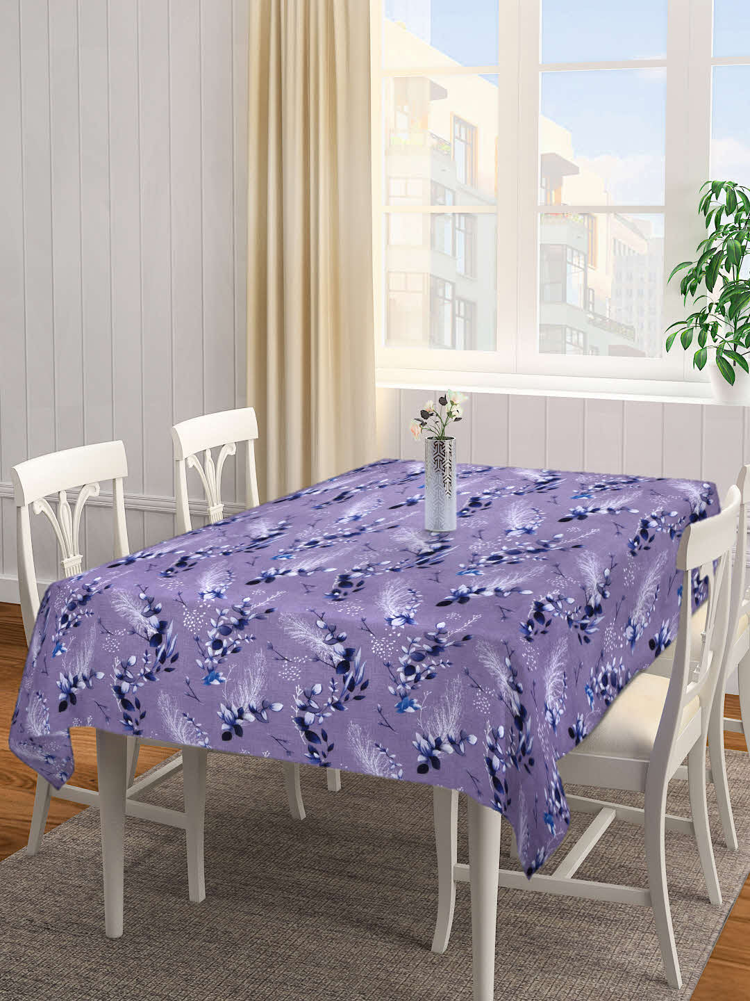 Arrabi Grey Floral Cotton Blend 6 SEATER Table Cover (180 X 130 cm)