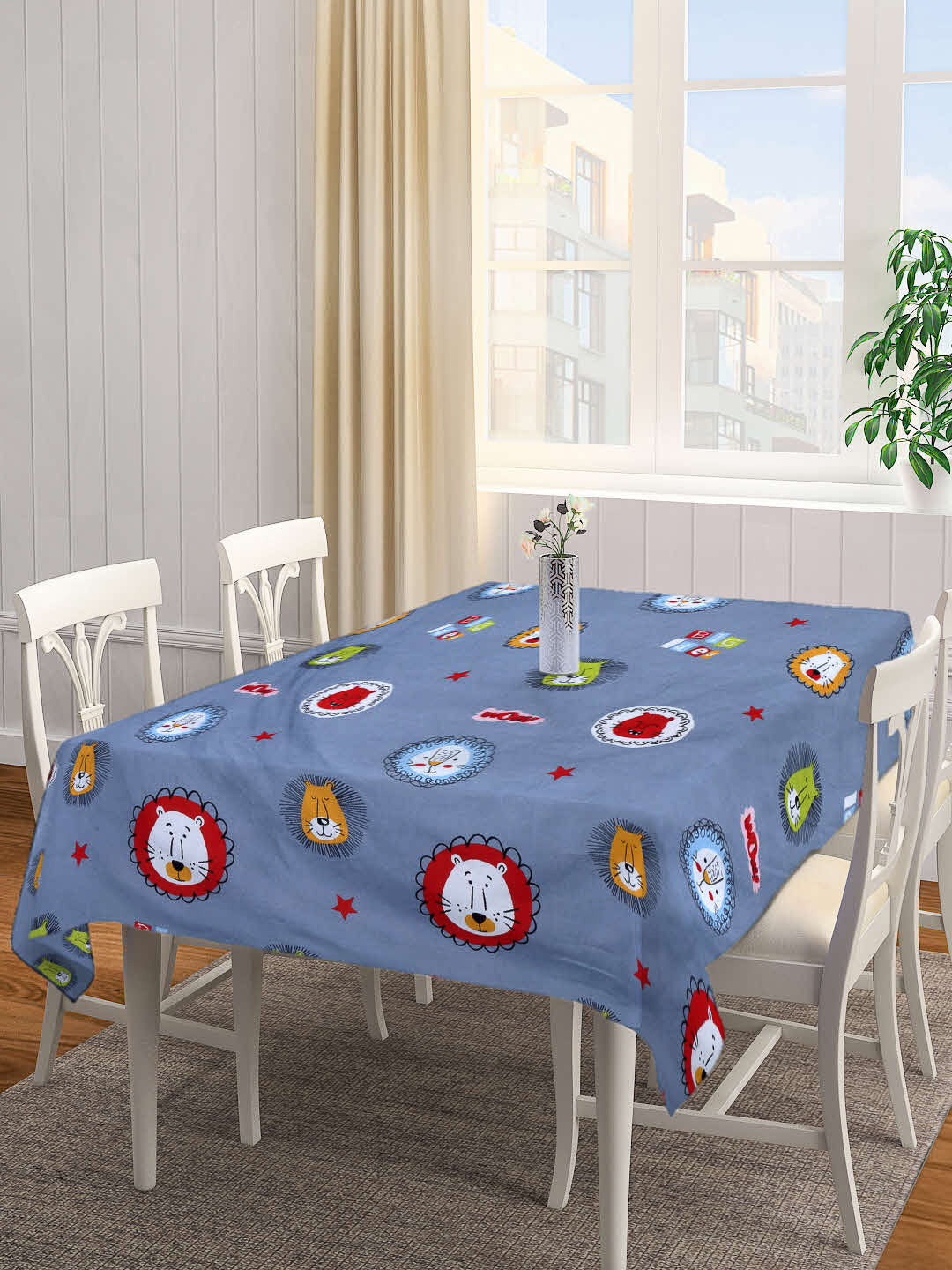 Arrabi Grey Cartoon Cotton Blend 8 SEATER Table Cover (215 X 150 cm)