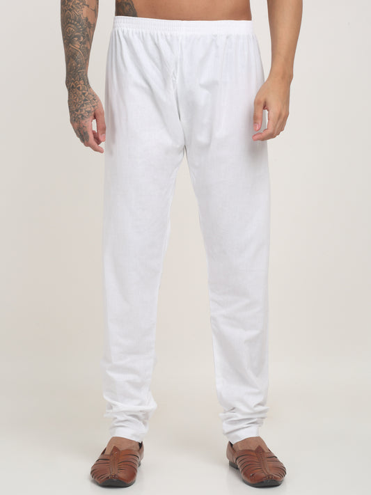 Arrabi Men White Cotton Solid Churidar Pyjama
