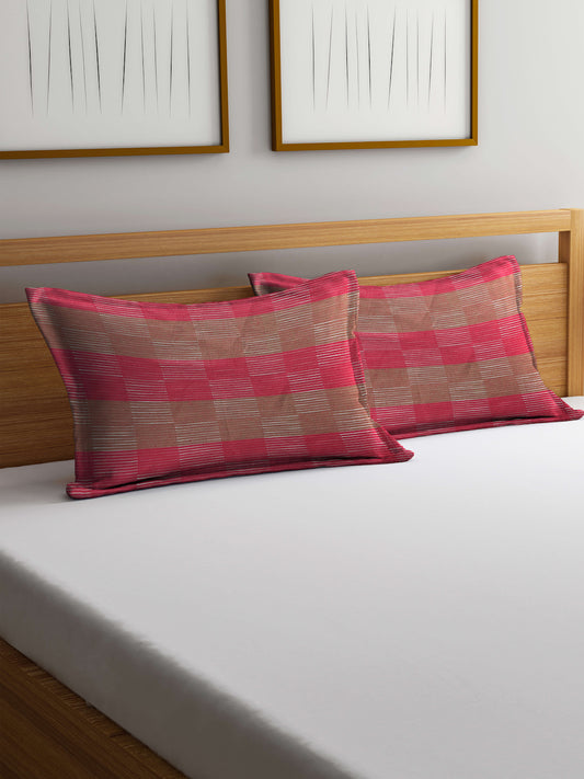Arrabi Pink Geometric Handwoven Cotton Set of 2 Pillow Covers (70 x 45 cm)