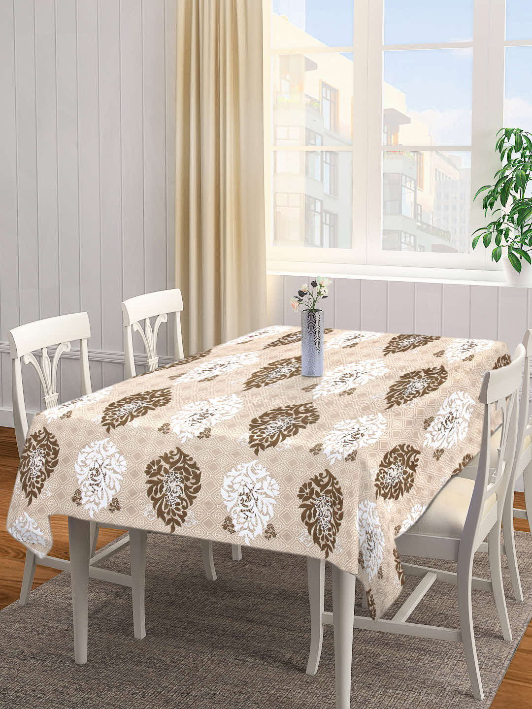 Arrabi Brown Indian Cotton Blend 8 SEATER Table Cover (215 X 150 cm)