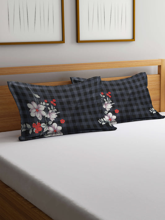 Arrabi Black Floral TC Cotton Blend Set of 2 Pillow Covers (70 x 45 cm)