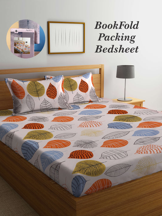 Arrabi Peach Leaf TC Cotton Blend King Size Bookfold Bedsheet with 2 Pillow Covers (250 X 215 cm)