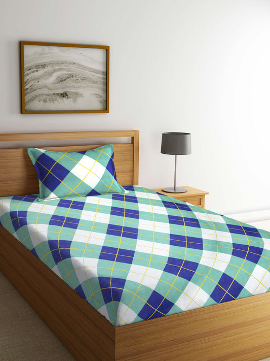 Arrabi Multi Checks TC Cotton Blend Single Size Bedsheet with 1 Pillow Cover (215 X 150 cm)