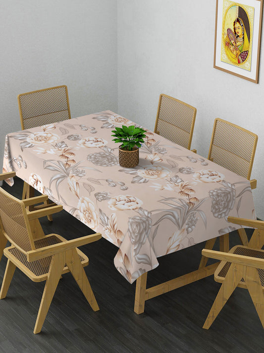 Arrabi Beige Floral Cotton Blend 8 SEATER Table Cover (215 x 150 cm)