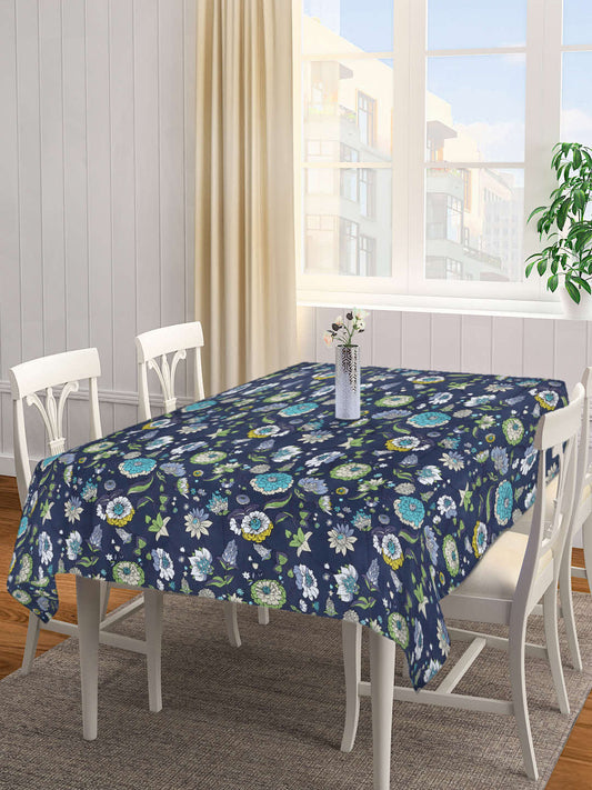 Arrabi Grey Floral Cotton Blend 6 SEATER Table Cover (180 X 130 cm)