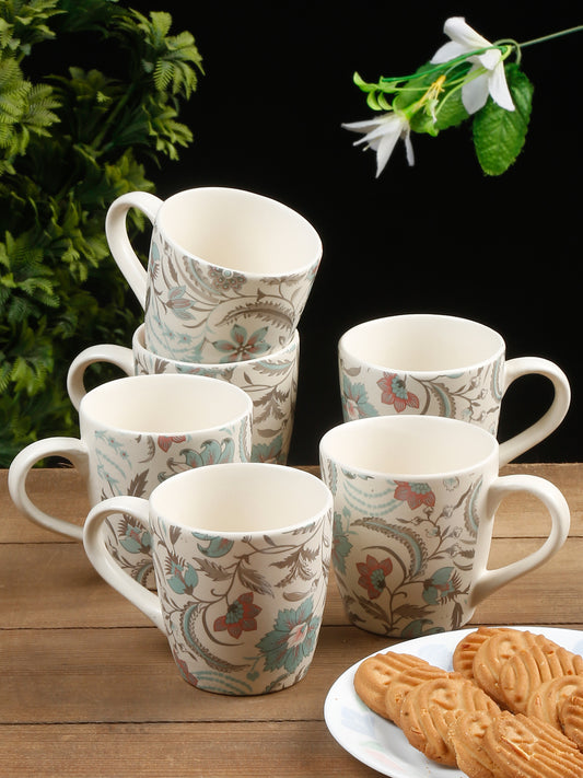 Arrabi Multi Handcrafted Printed Stoneware Matte Leaf Tea set (Set of 6)