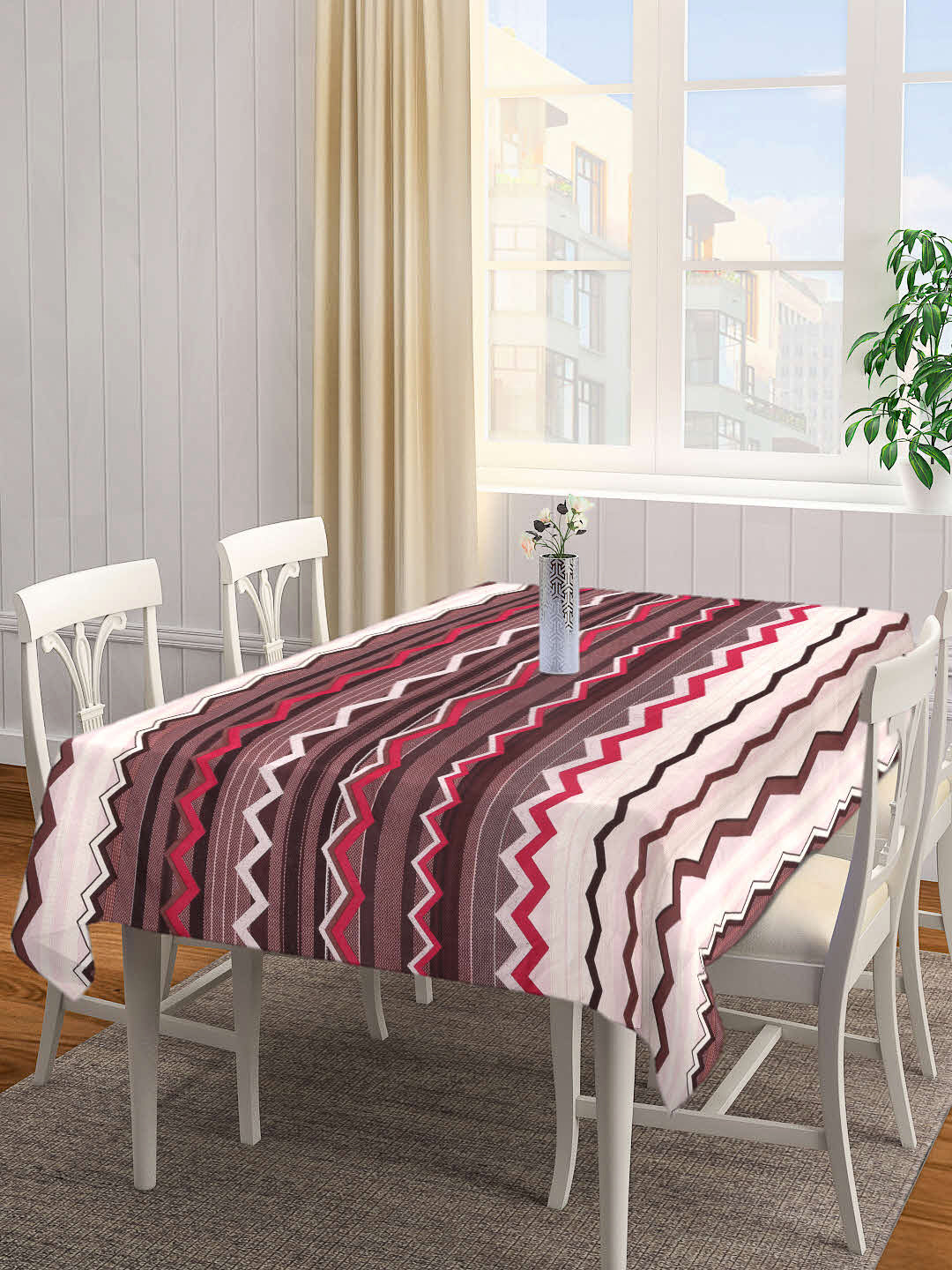 Arrabi Brown Graphic Cotton Blend 6 SEATER Table Cover (180 X 130 cm)