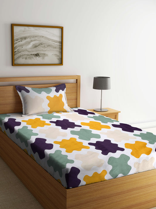 Arrabi Multi Abstract TC Cotton Blend Single Size Bedsheet with 1 Pillow Cover (215 x 150 cm)