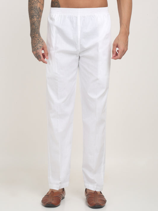 Arrabi Men White Cotton Solid Pyjama with Pockets