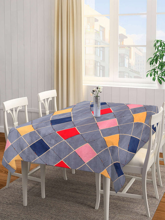 Arrabi Grey Geometric Cotton Blend 6 SEATER Table Cover (180 X 130 cm)