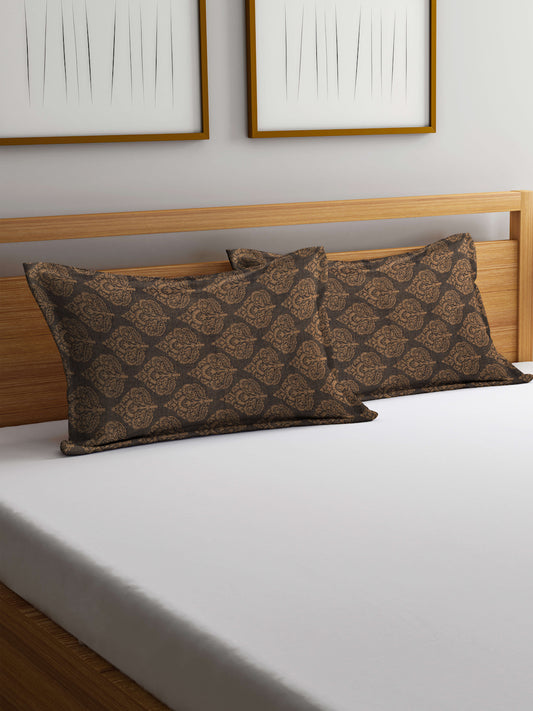Arrabi Brown Floral Handwoven Cotton Set of 2 Pillow Covers (70 x 45 cm)