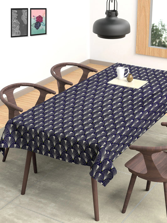 Arrabi Blue Geometric Cotton Blend 6 SEATER Table Cover (180 x 130 cm)