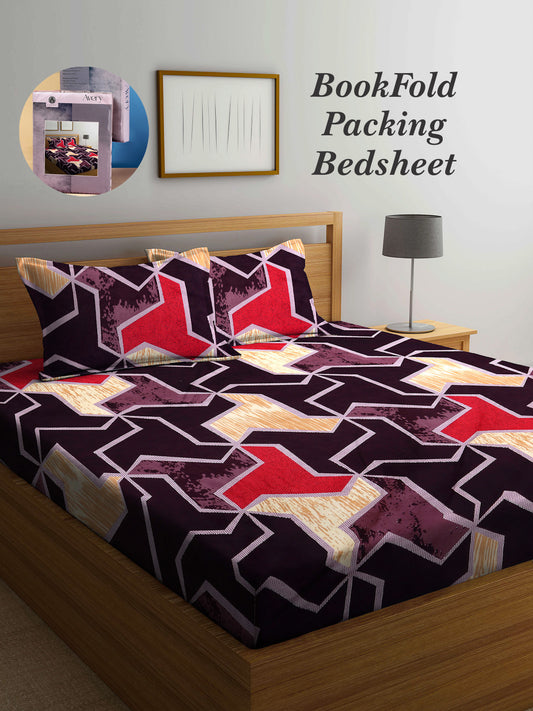 Arrabi Brown Abstract TC Cotton Blend King Size Bookfold Bedsheet with 2 Pillow Covers (250 X 220 cm)