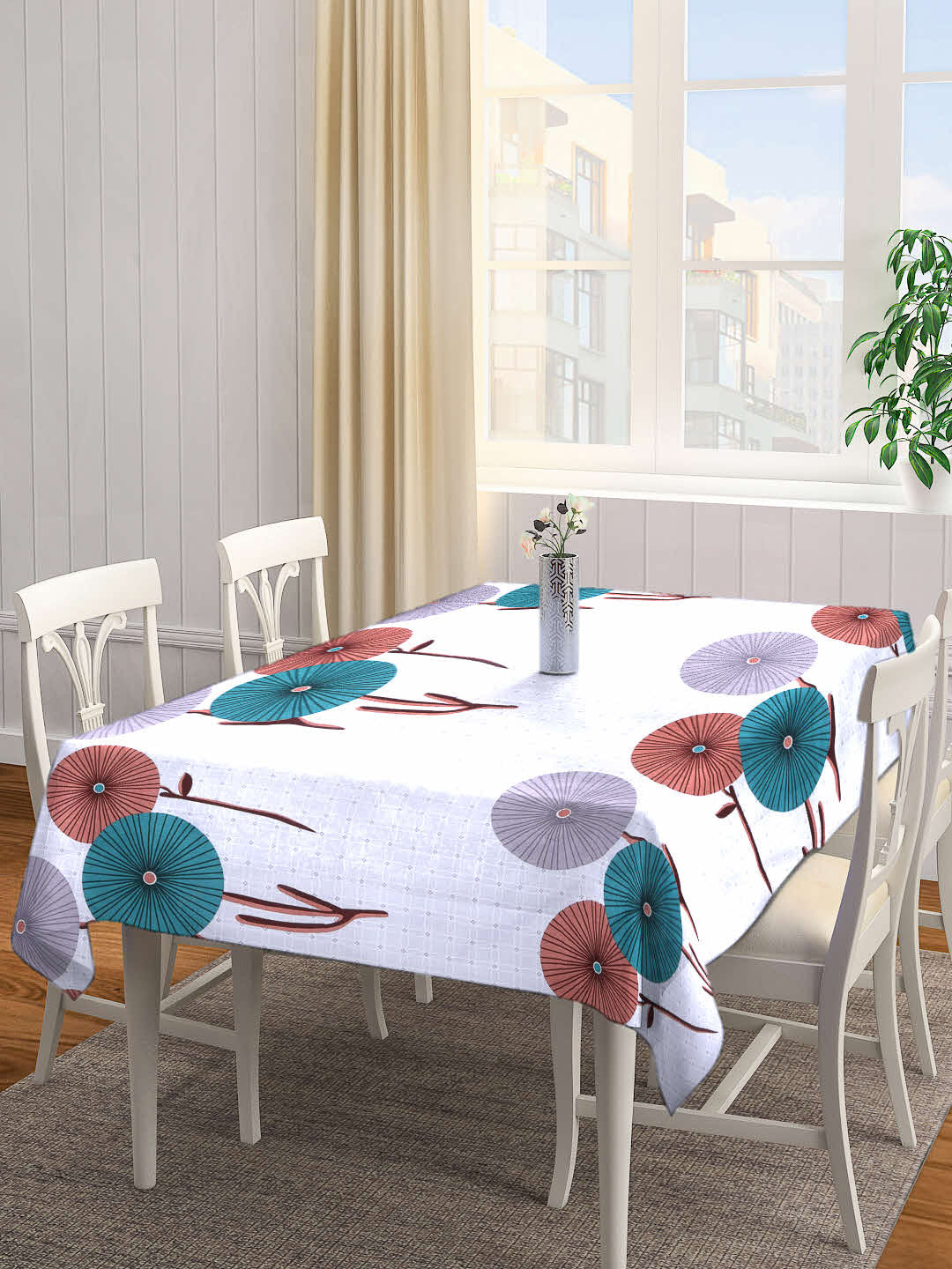 Arrabi Grey Floral Cotton Blend 6 SEATER Table Cover (180 X 130 cm)